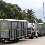 rental porta potties being delivered